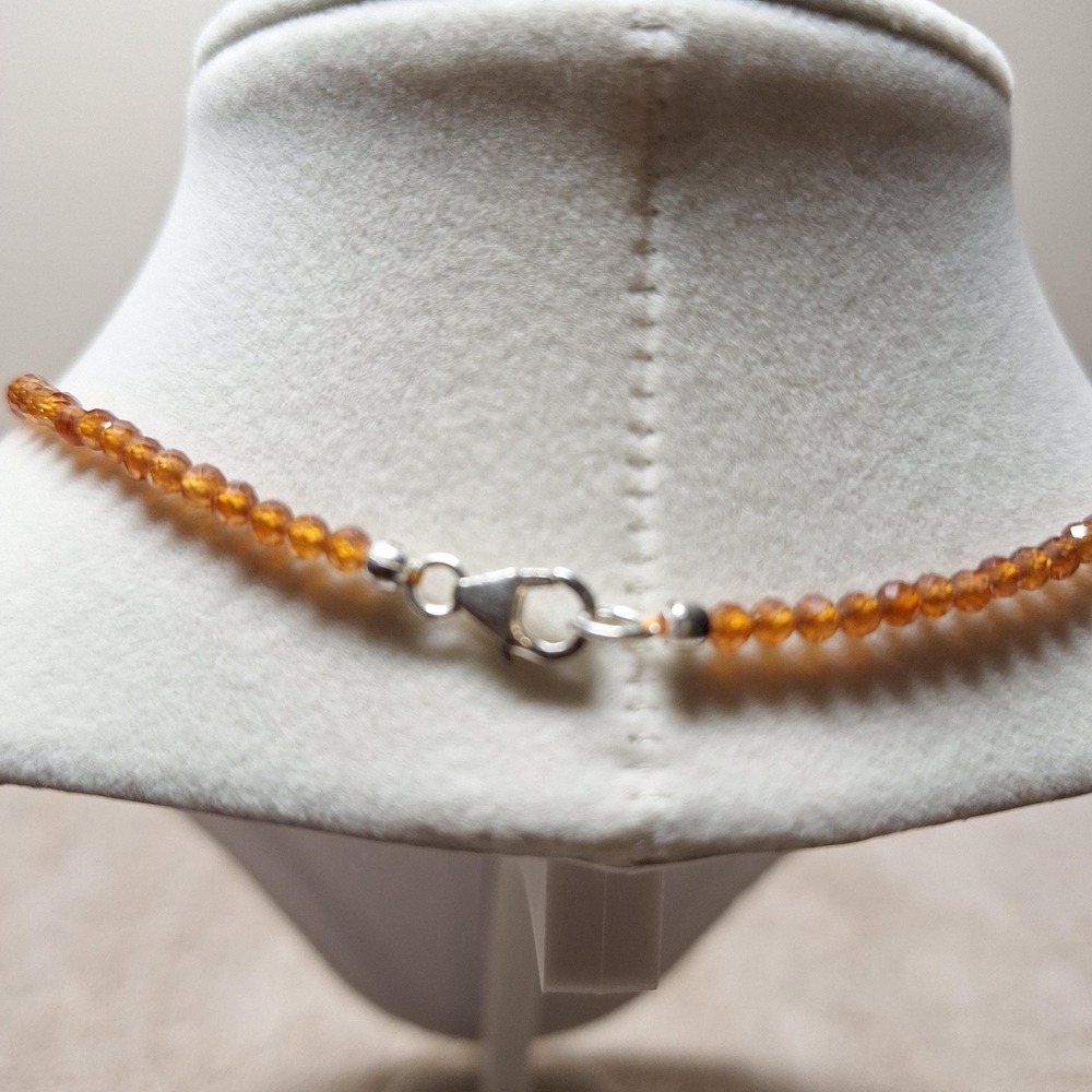 Hessonite garnet beaded necklace rondelles petite sterling silver clasp - Picture 2 of 2
